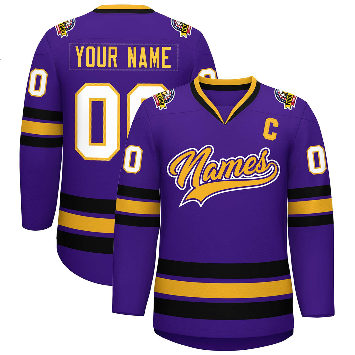 Custom Purple Gold Purple-White Classic Style Hockey Jersey