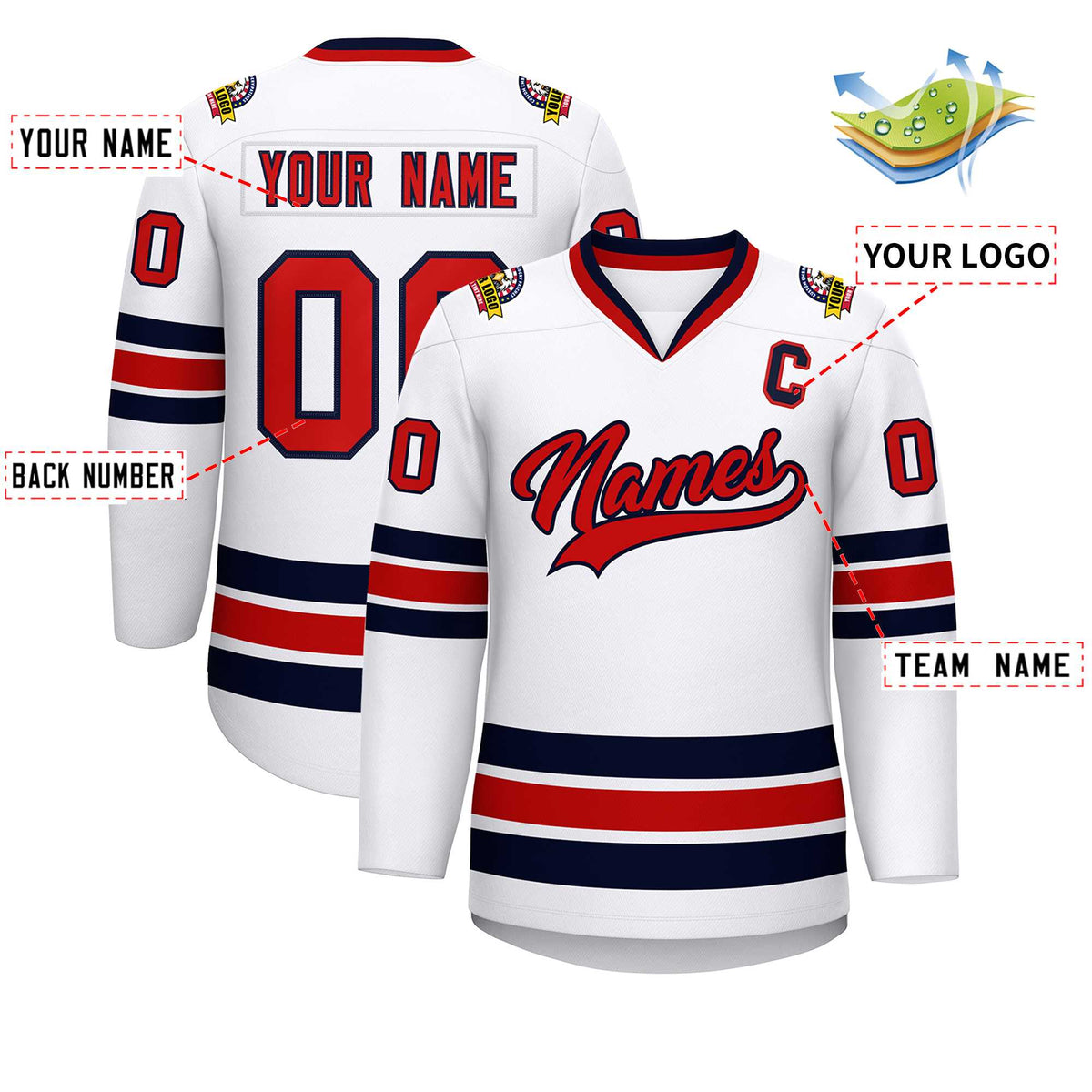 Custom White Red-Navy Classic Style Hockey Jersey