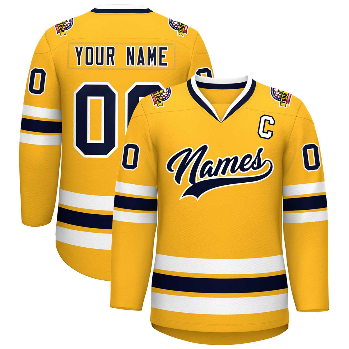 Custom Gold Navy-White Classic Style Hockey Jersey