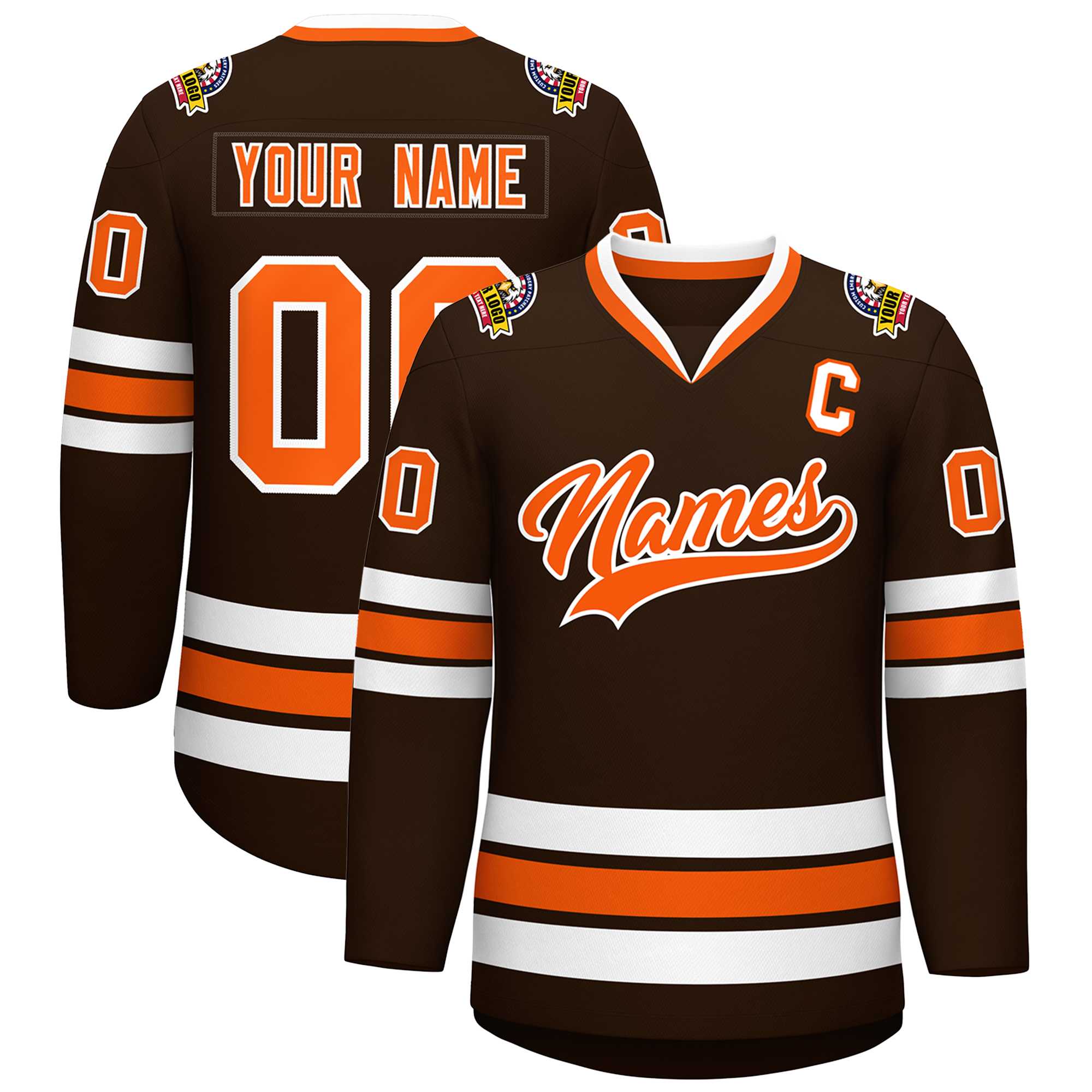 Custom Brown Orange-White Classic Style Hockey Jersey
