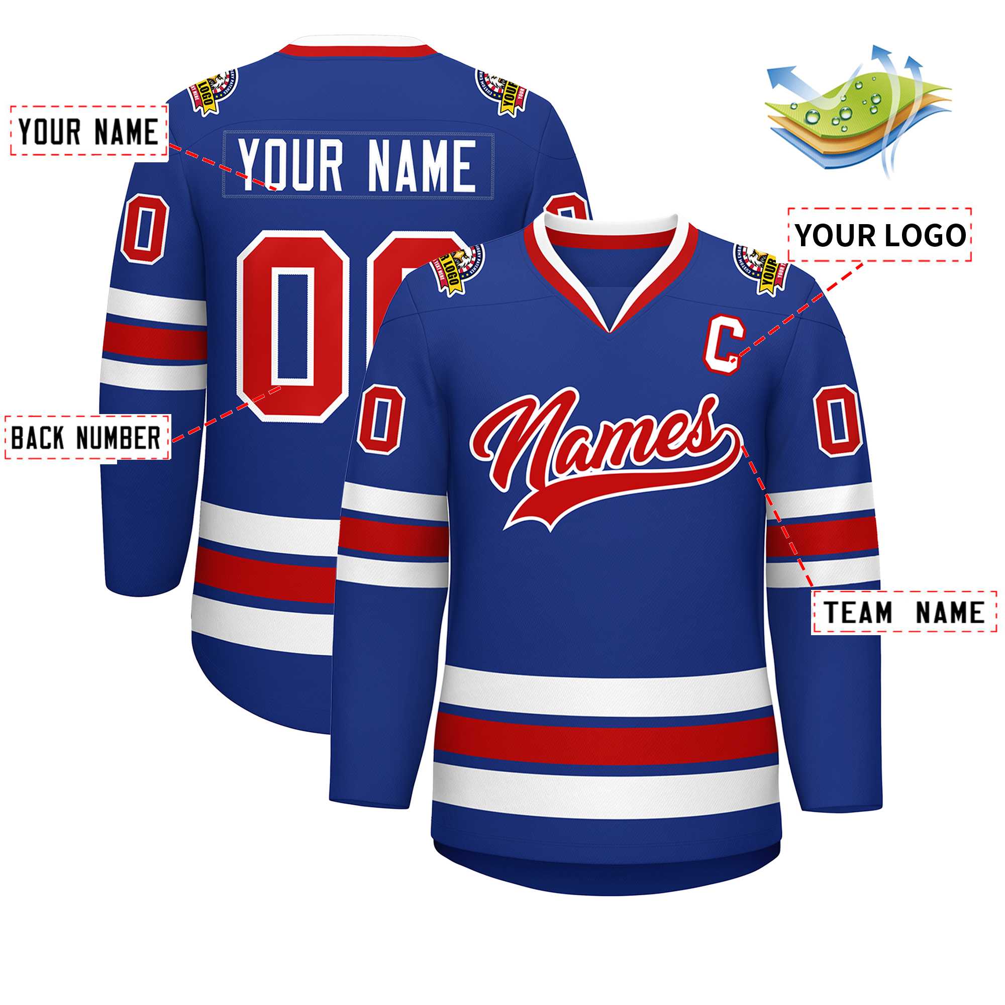 Custom Royal Red-White Classic Style Hockey Jersey