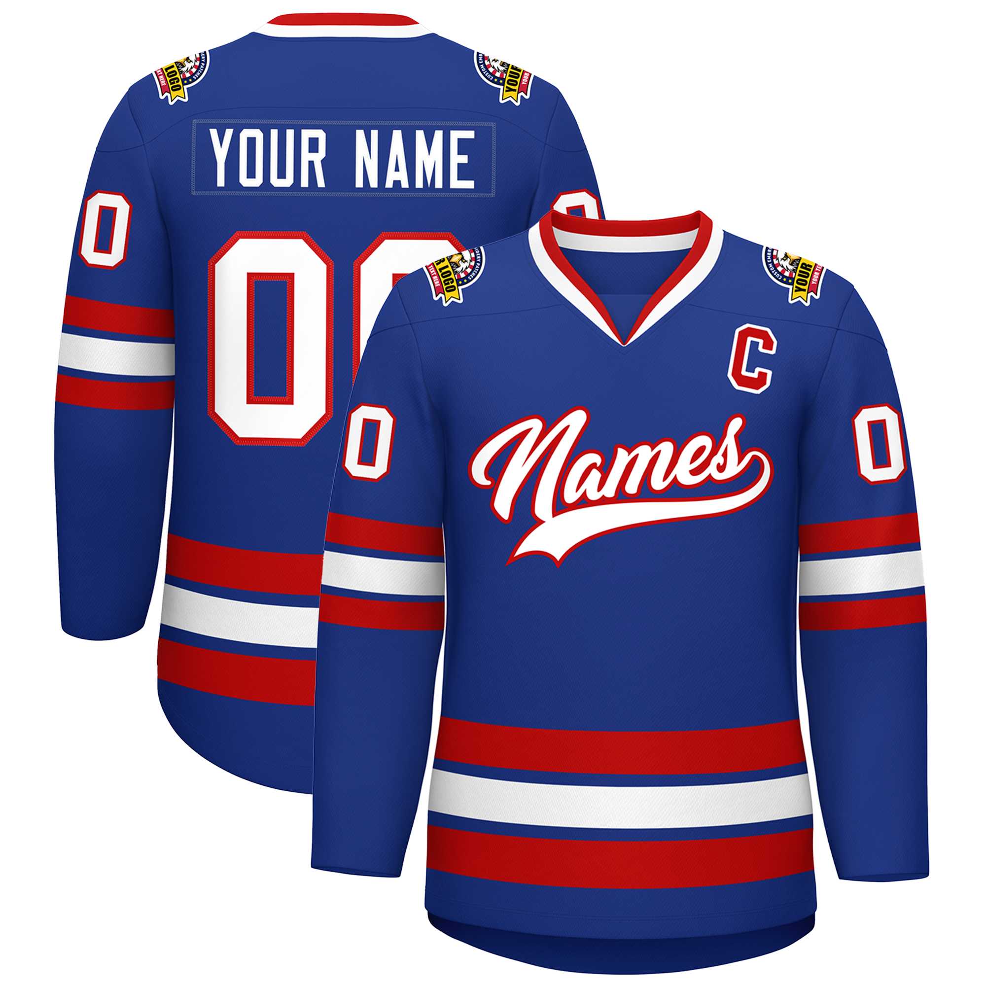 Custom Royal White-Red Classic Style Hockey Jersey