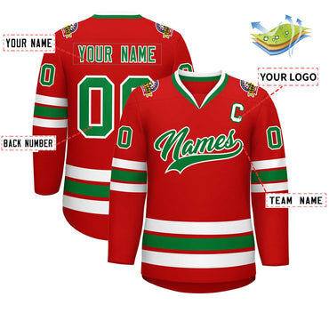 Custom Red Kelly Green-White Classic Style Hockey Jersey