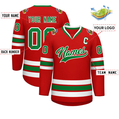 Custom Red Kelly Green-White Classic Style Hockey Jersey