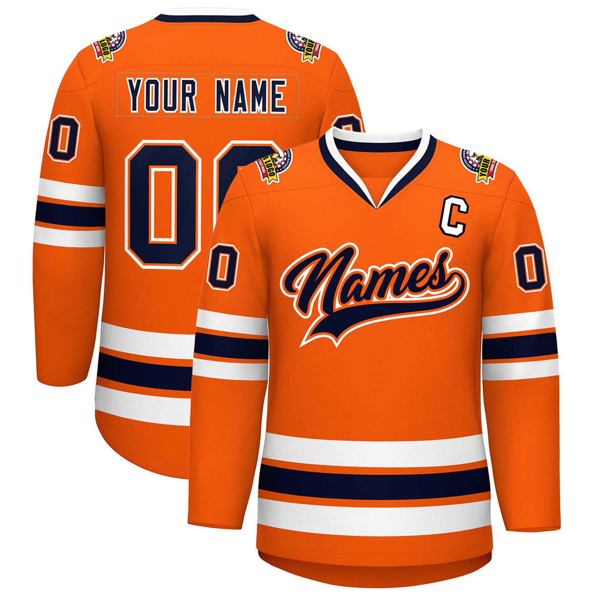 Custom Orange Navy Orange-White Classic Style Hockey Jersey
