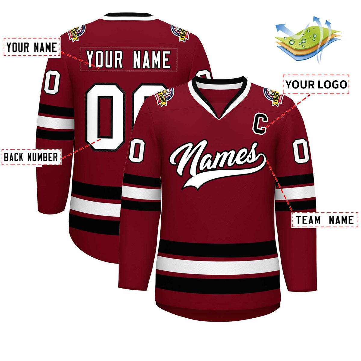 Custom Crimson White-Black Classic Style Hockey Jersey