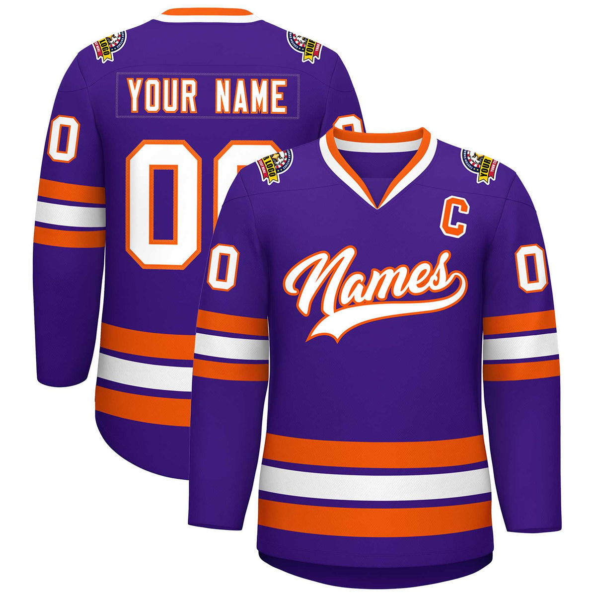 Custom Purple White-Orange Classic Style Hockey Jersey