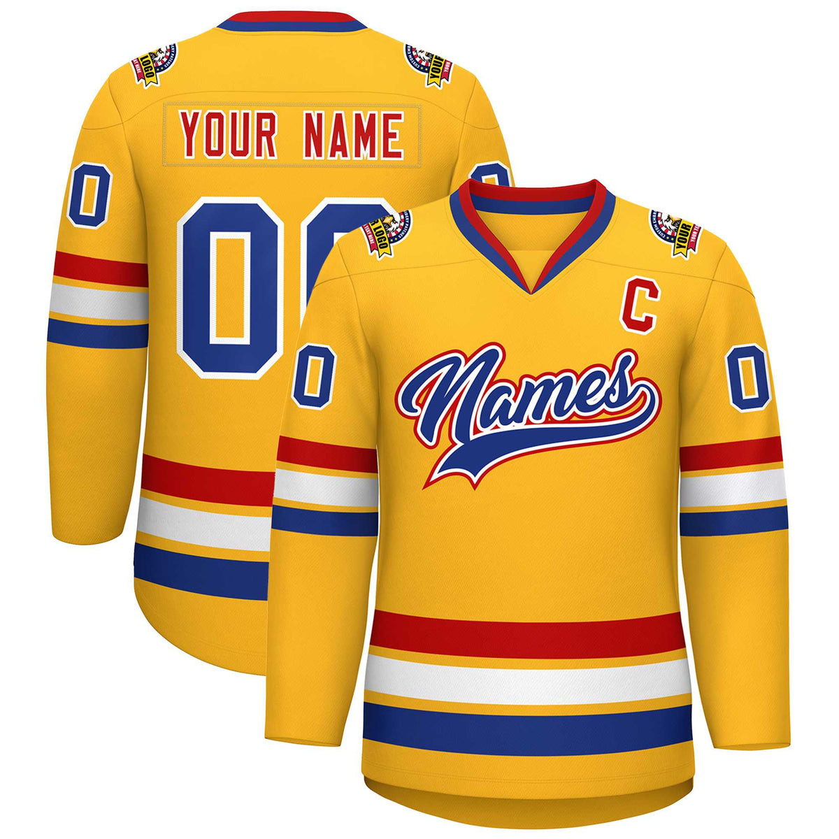 Custom Gold Royal White-Red Classic Style Hockey Jersey