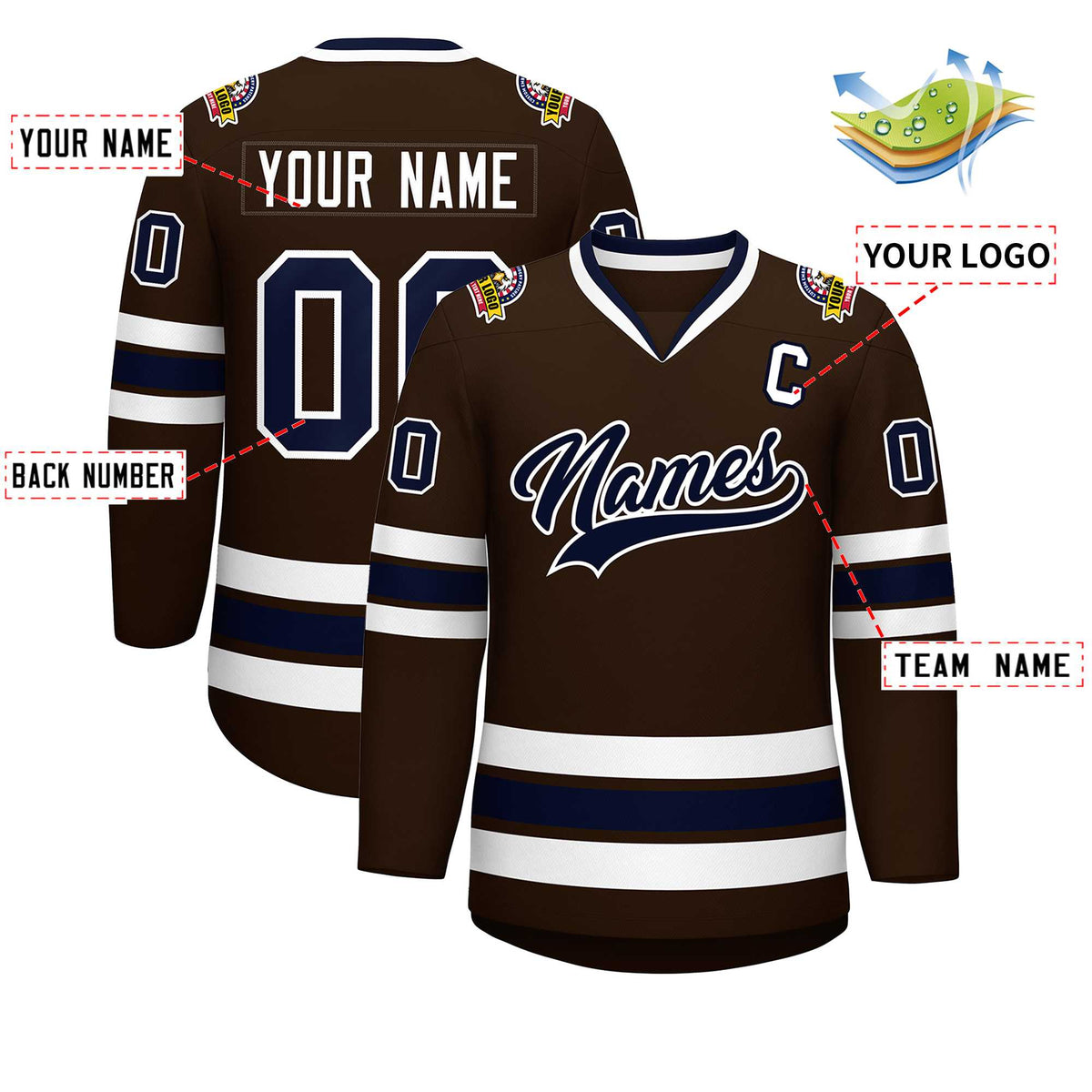 Custom Brown Navy-White Classic Style Hockey Jersey