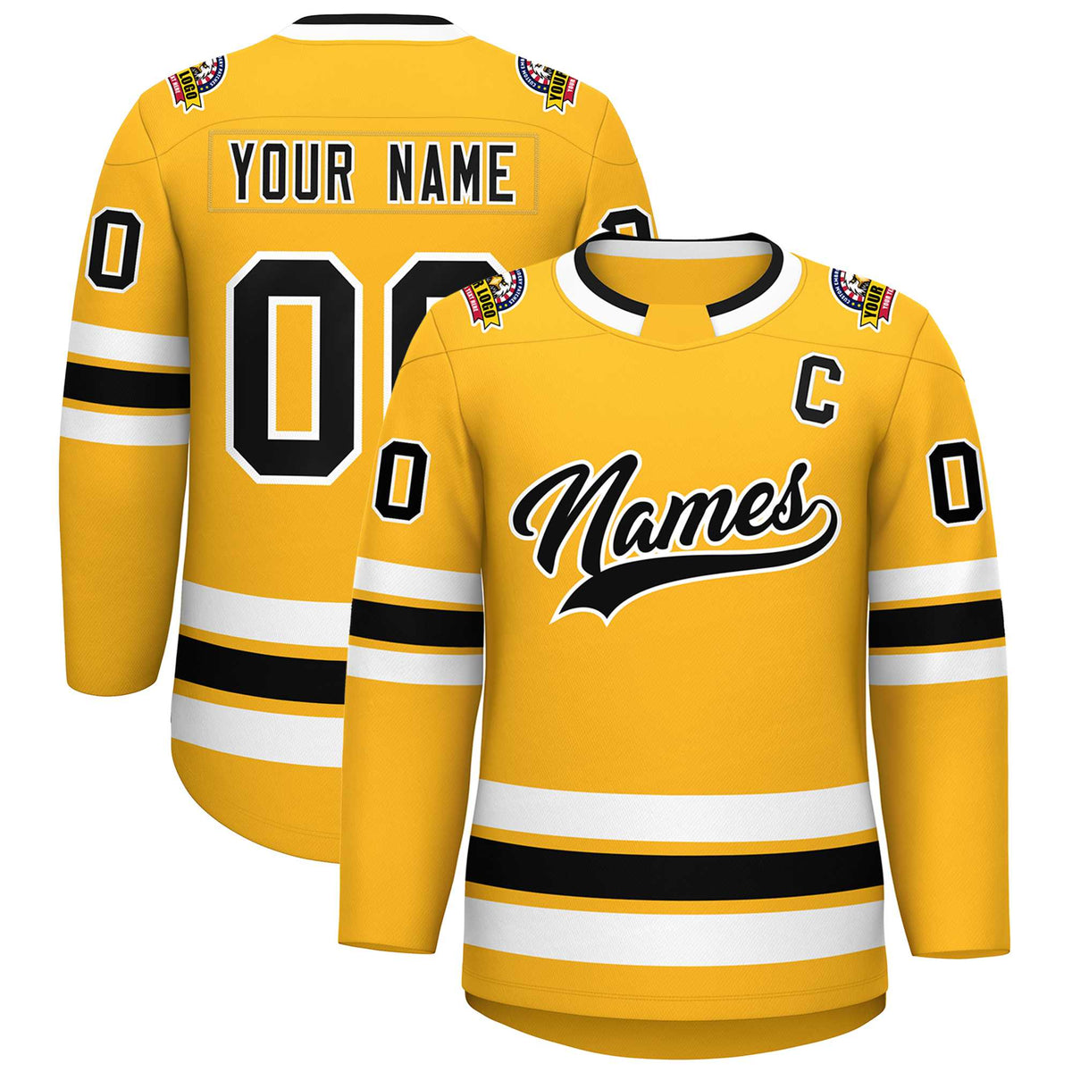 Custom Gold Black-White Classic Style Hockey Jersey