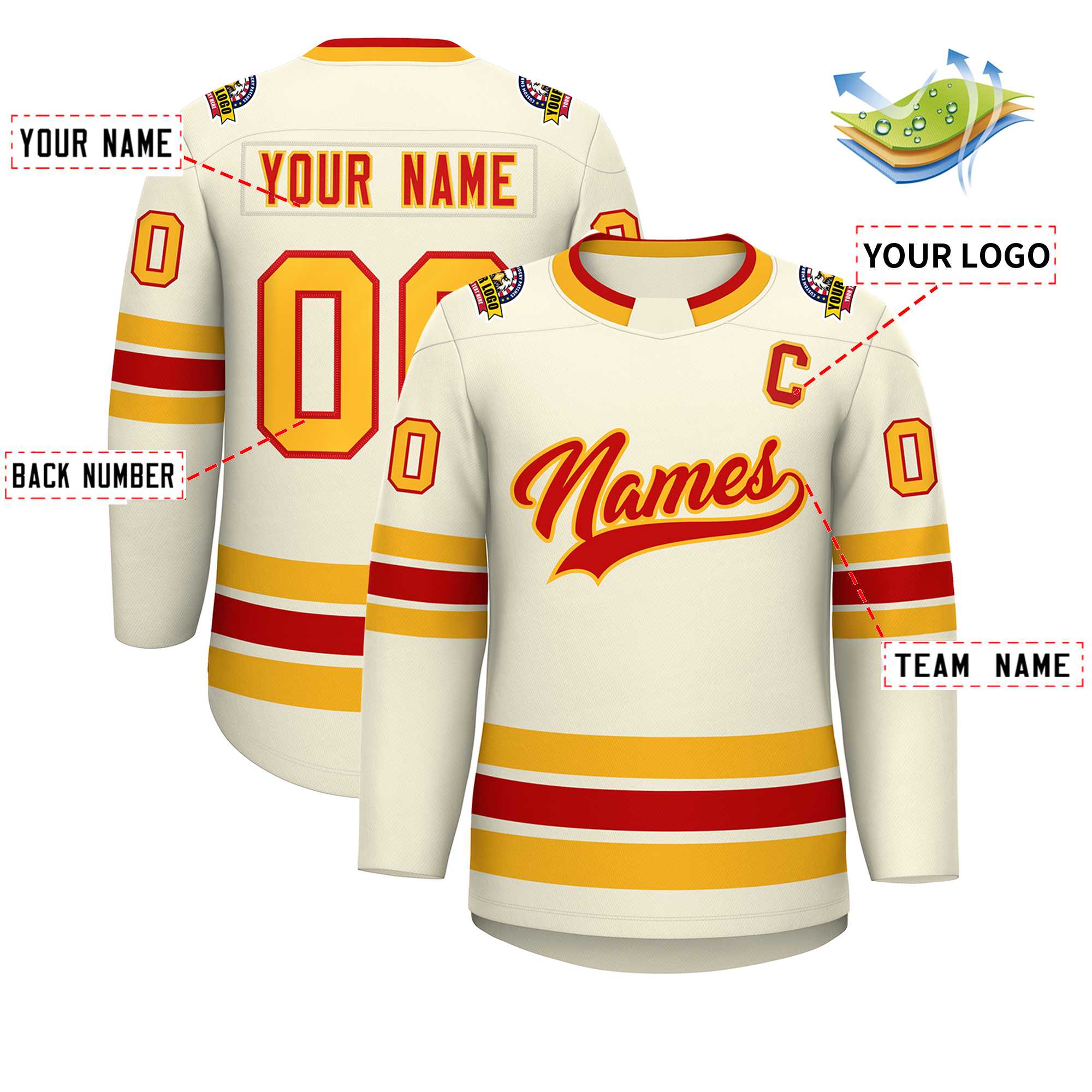 Custom Khaki Red-Gold Classic Style Hockey Jersey