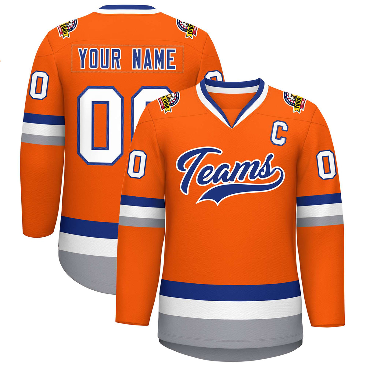 Custom Orange Royal-White Classic Style Hockey Jersey