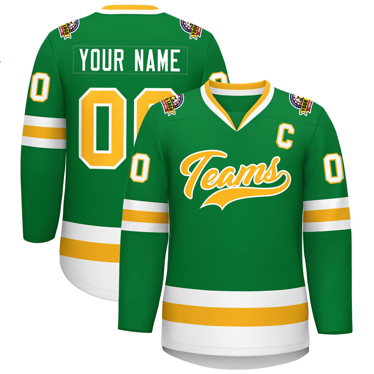 Custom Kelly Green Gold-White Classic Style Hockey Jersey