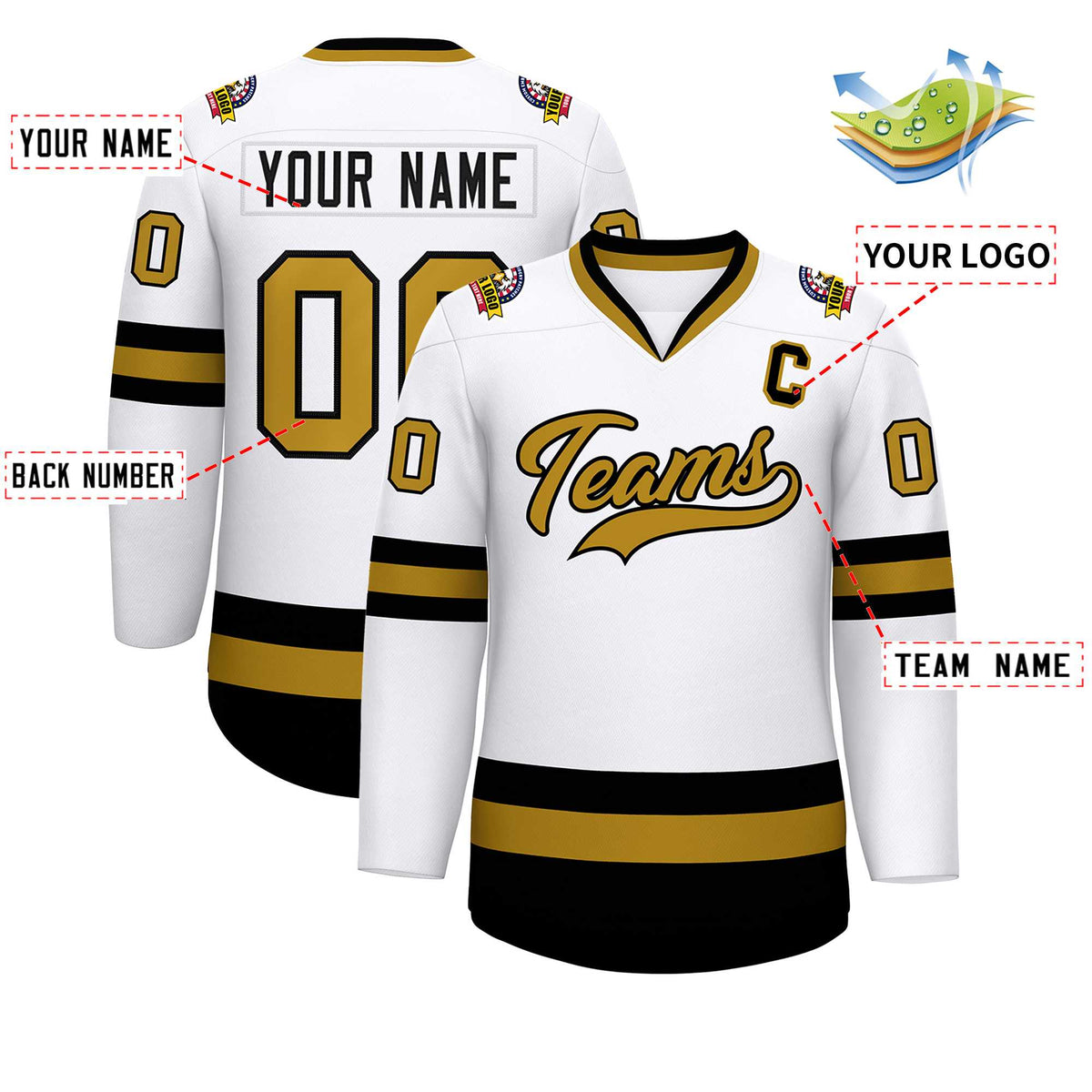 Custom White Old Gold-Black Classic Style Hockey Jersey