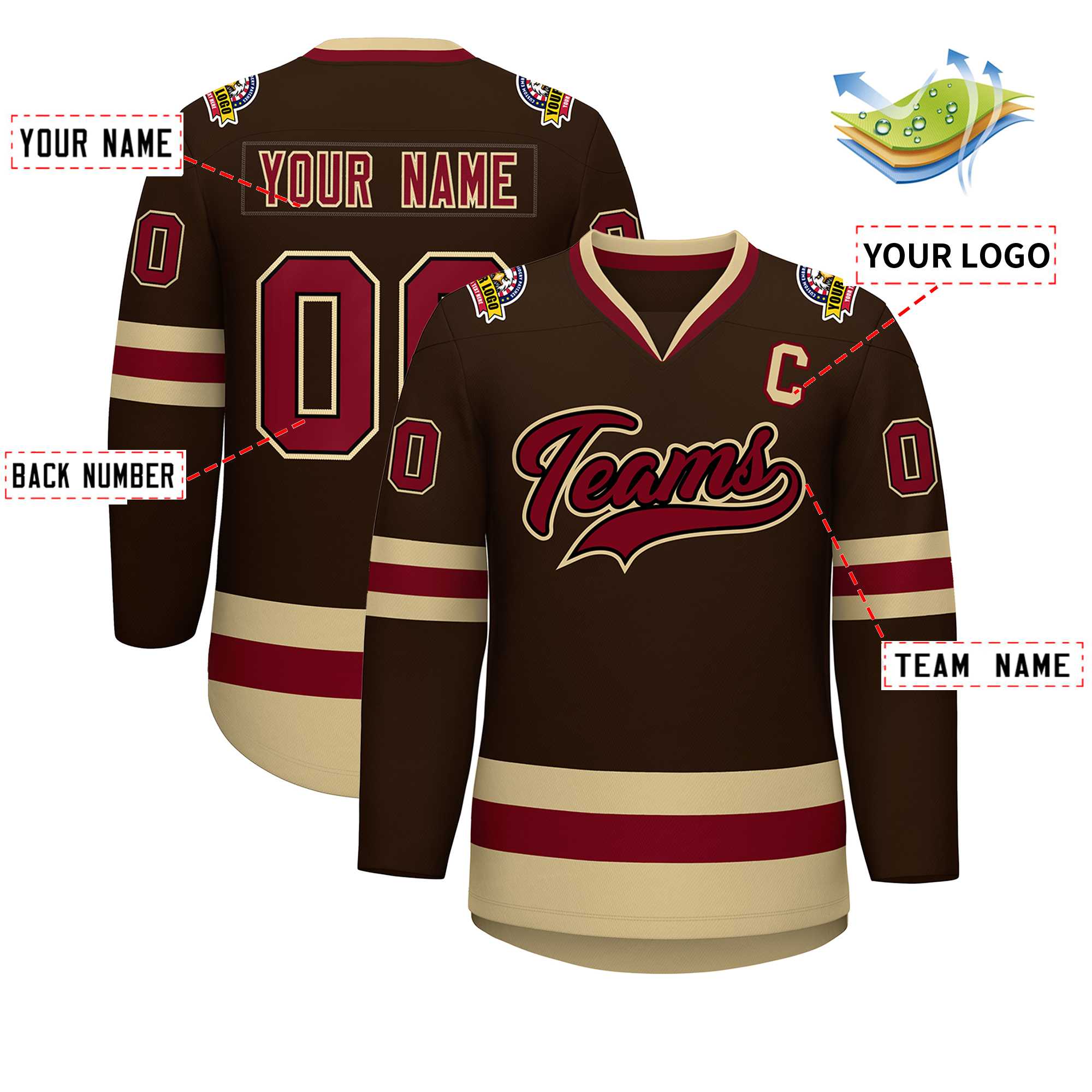 Custom Brown Crimson-Black Classic Style Hockey Jersey
