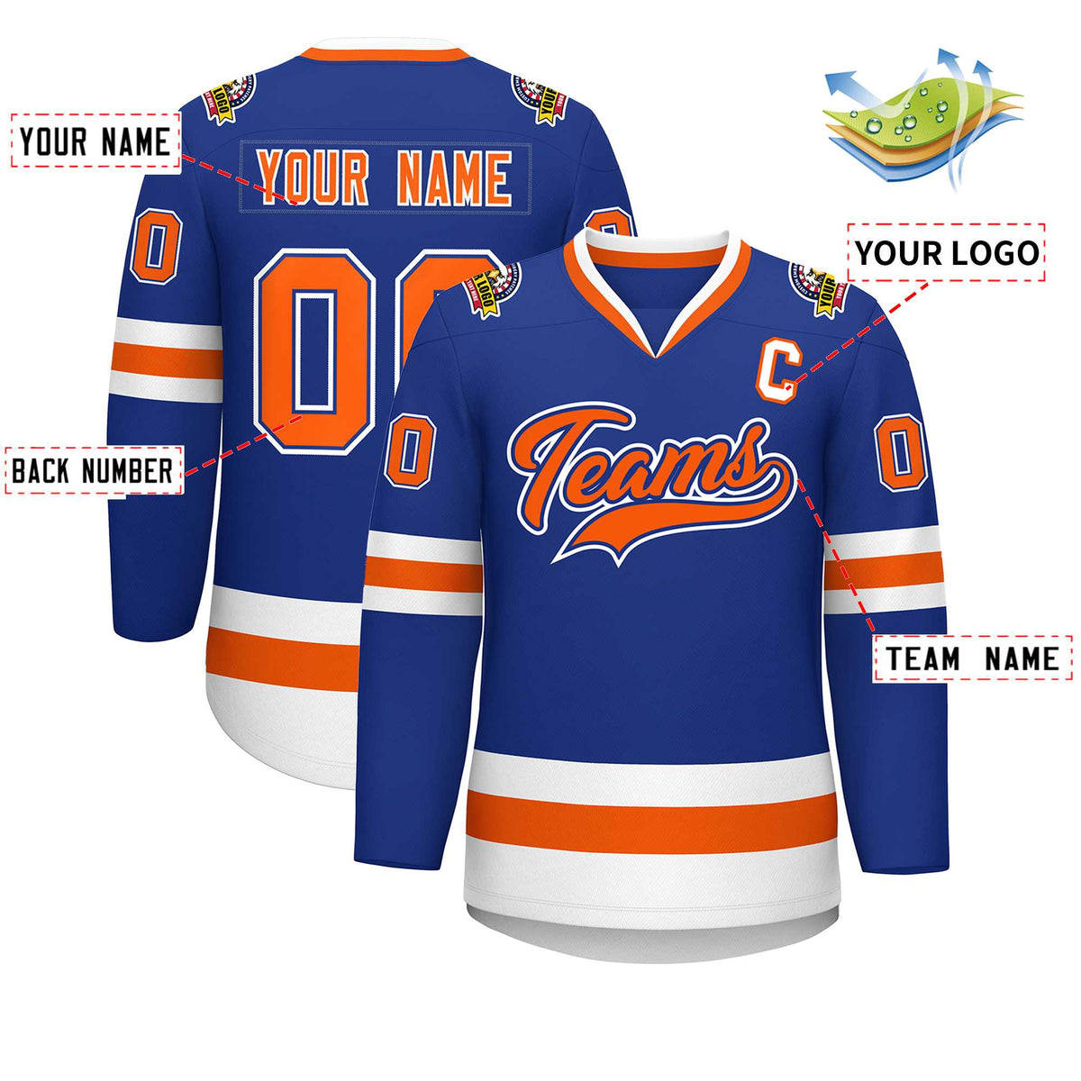 Custom Royal Orange Royal-White Classic Style Hockey Jersey