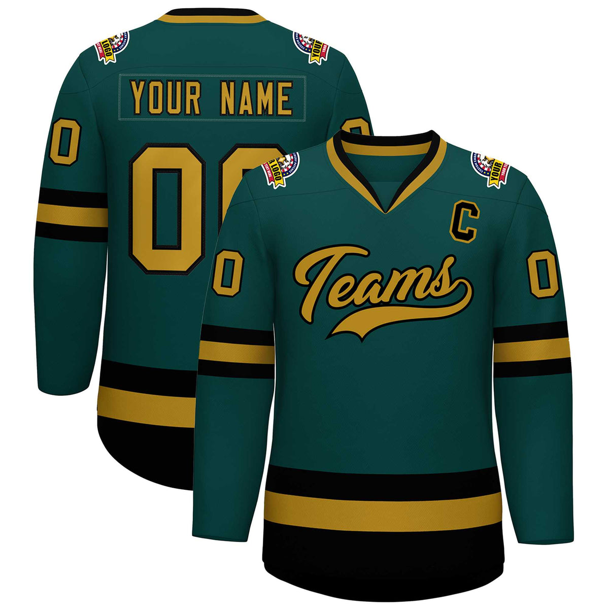 Custom Midnight Green Old Gold-Black Classic Style Hockey Jersey