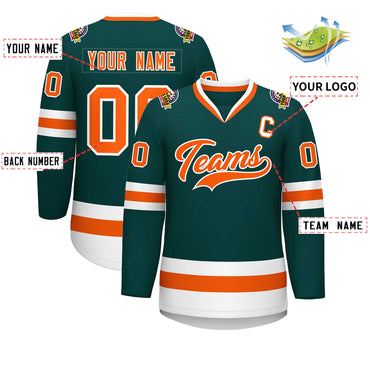 Custom Midnight Green Orange-White Classic Style Hockey Jersey