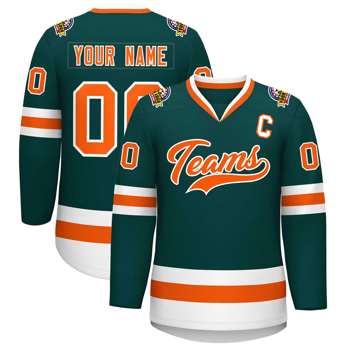 Custom Midnight Green Orange-White Classic Style Hockey Jersey