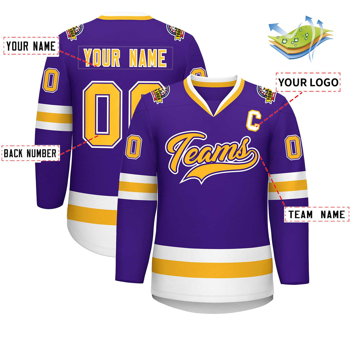 Custom Purple Gold Purple-White Classic Style Hockey Jersey