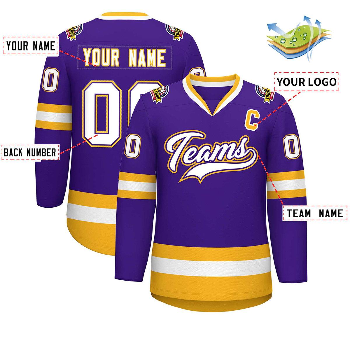 Custom Purple White Purple-Gold Classic Style Hockey Jersey