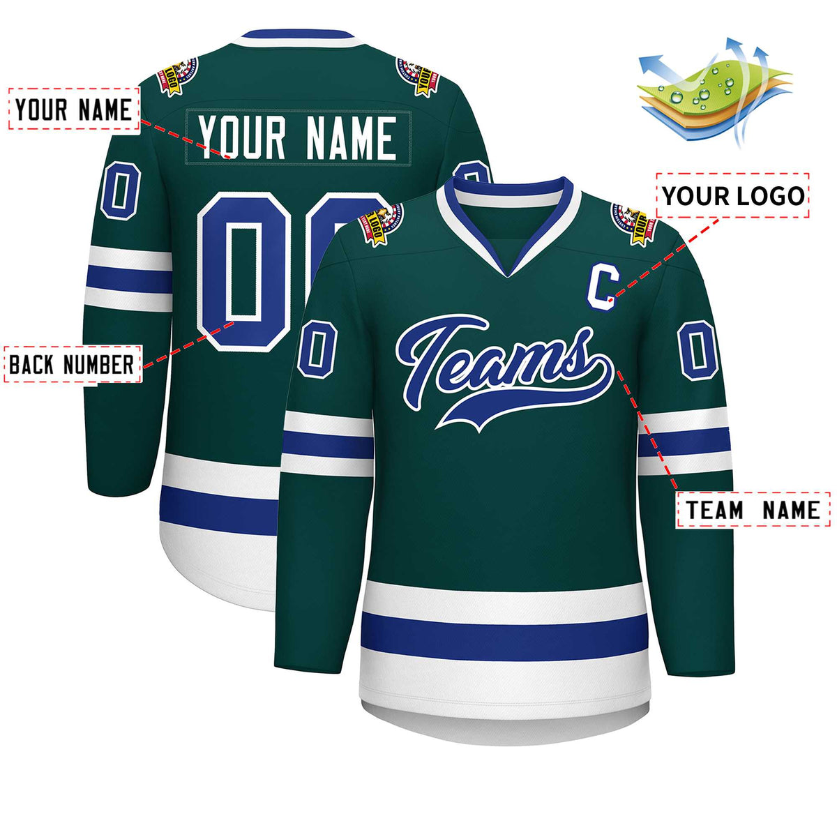 Custom Midnight Green Royal-White Classic Style Hockey Jersey