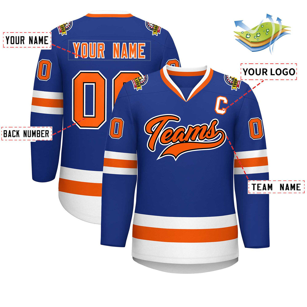 Custom Royal Orange Black-White Classic Style Hockey Jersey