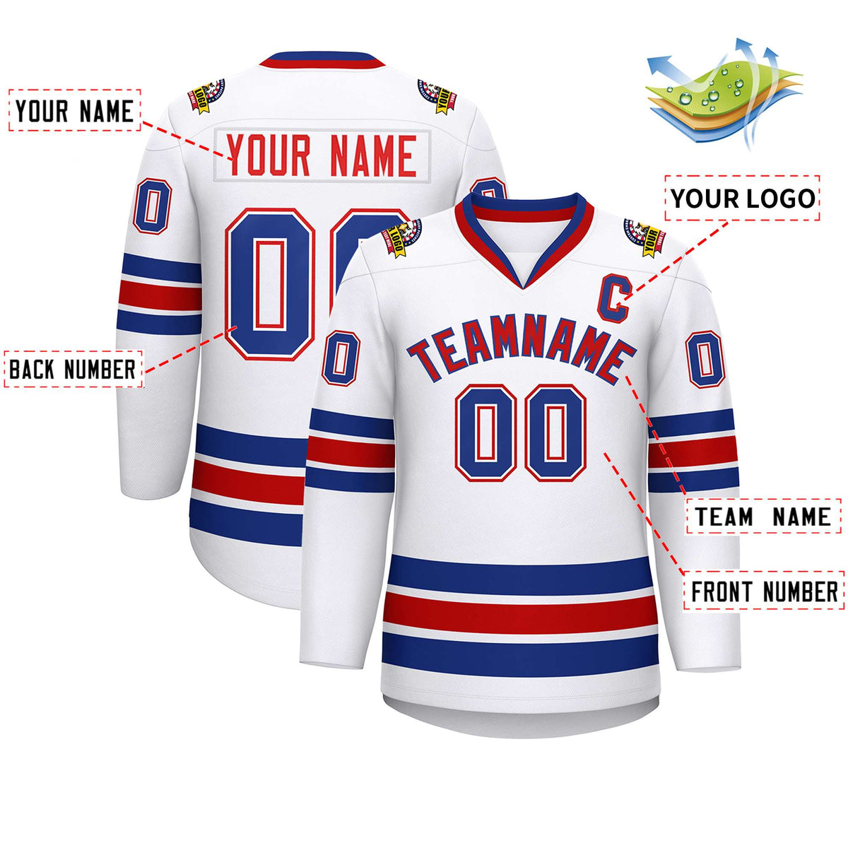 Custom White Red-Royal Classic Style Hockey Jersey