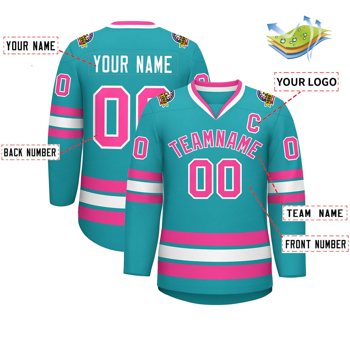Custom Aqua Pink-White Classic Style Hockey Jersey
