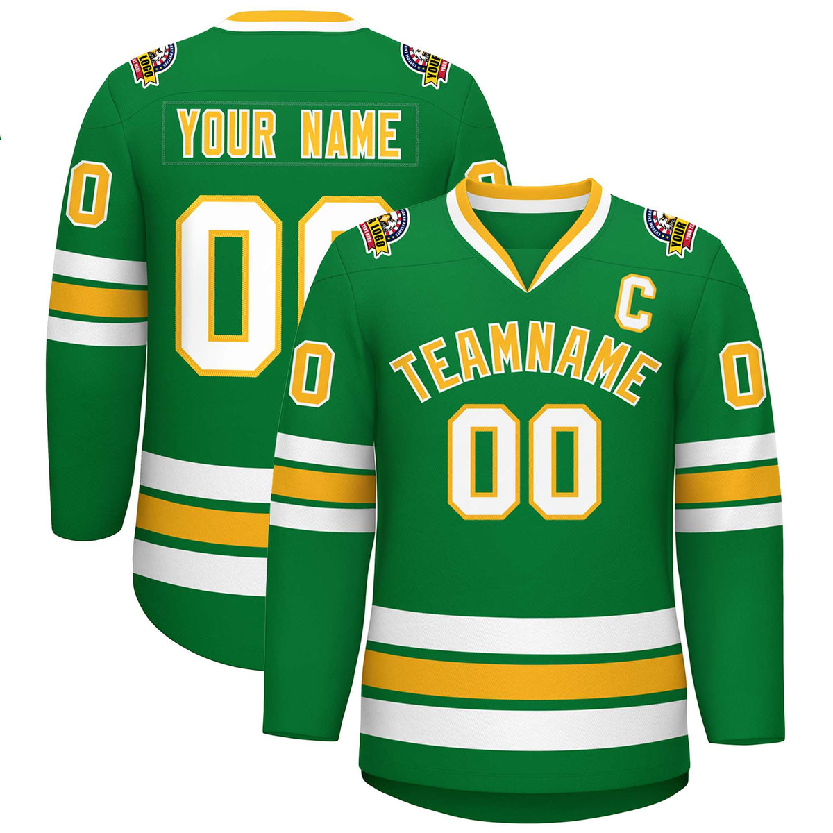 Custom Kelly Green Gold-White Classic Style Hockey Jersey