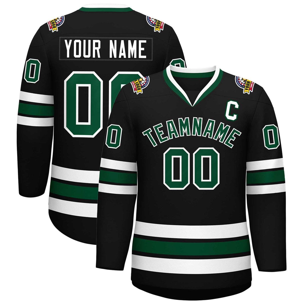 Custom Black Green-White Classic Style Hockey Jersey