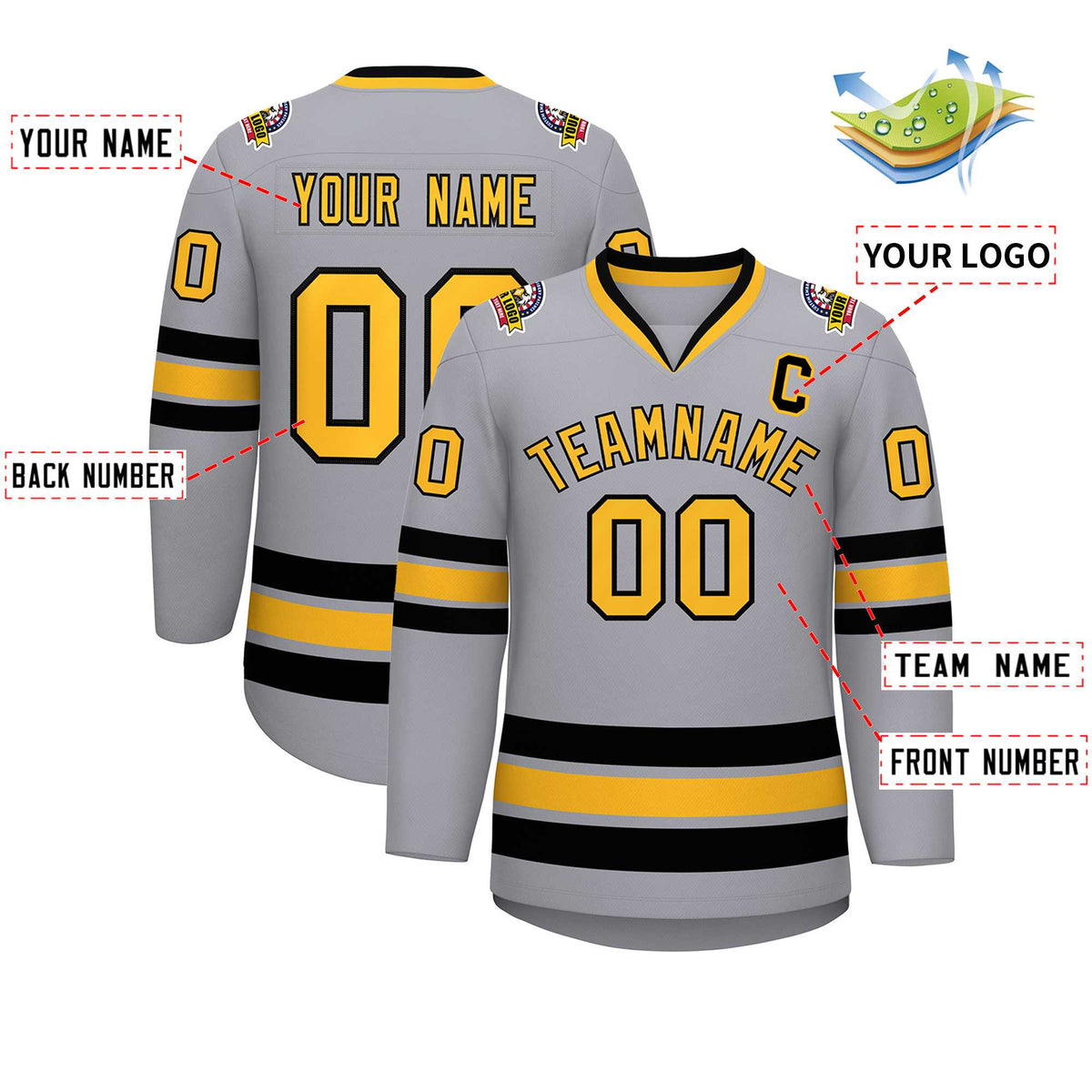Custom Gray Gold-Black Classic Style Hockey Jersey