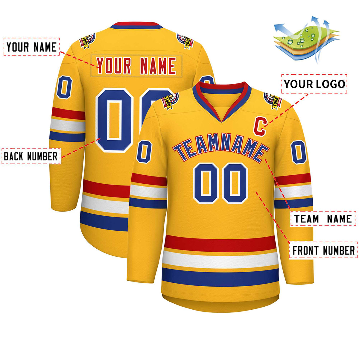 Custom Gold Royal White-Red Classic Style Hockey Jersey