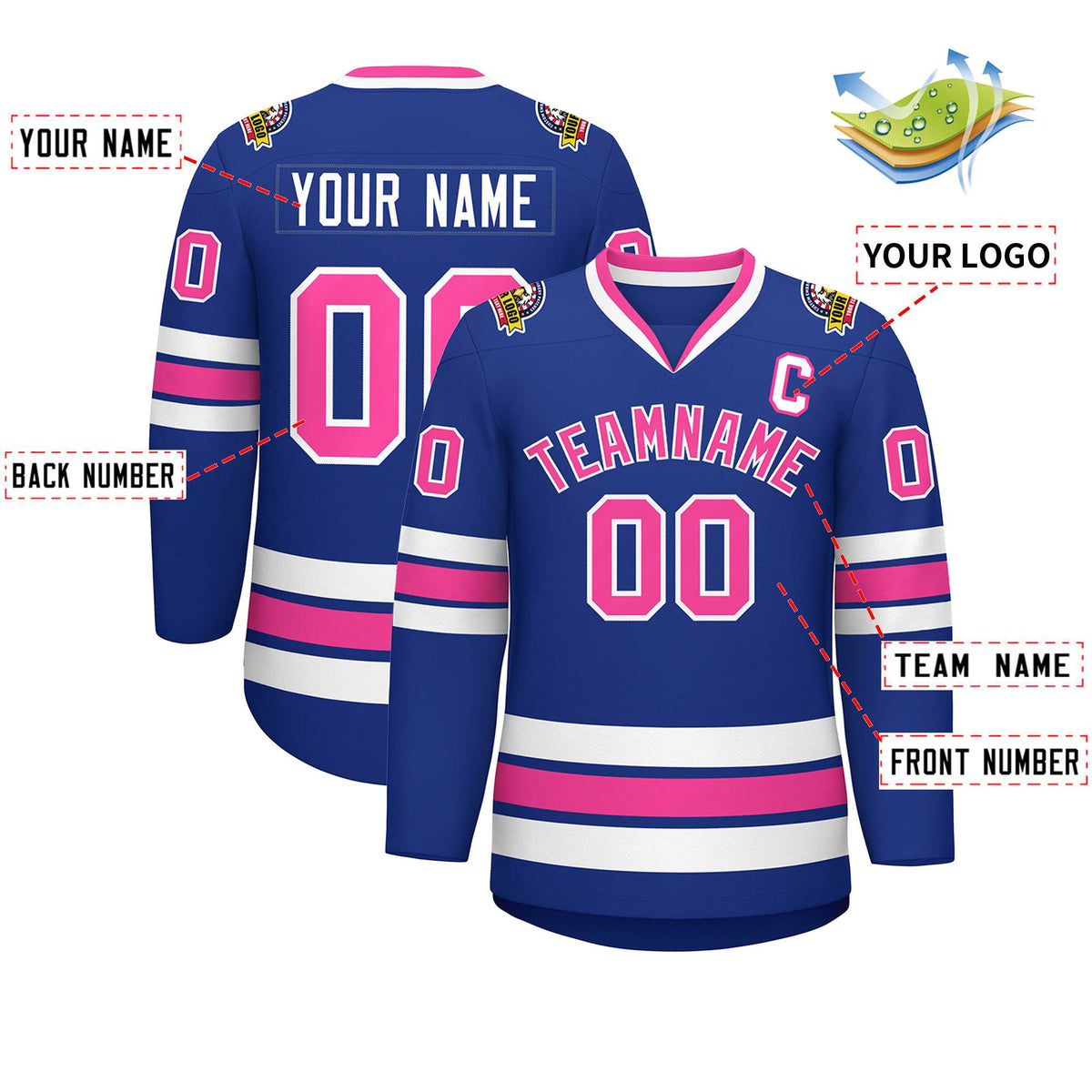 Custom Royal Pink-White Classic Style Hockey Jersey
