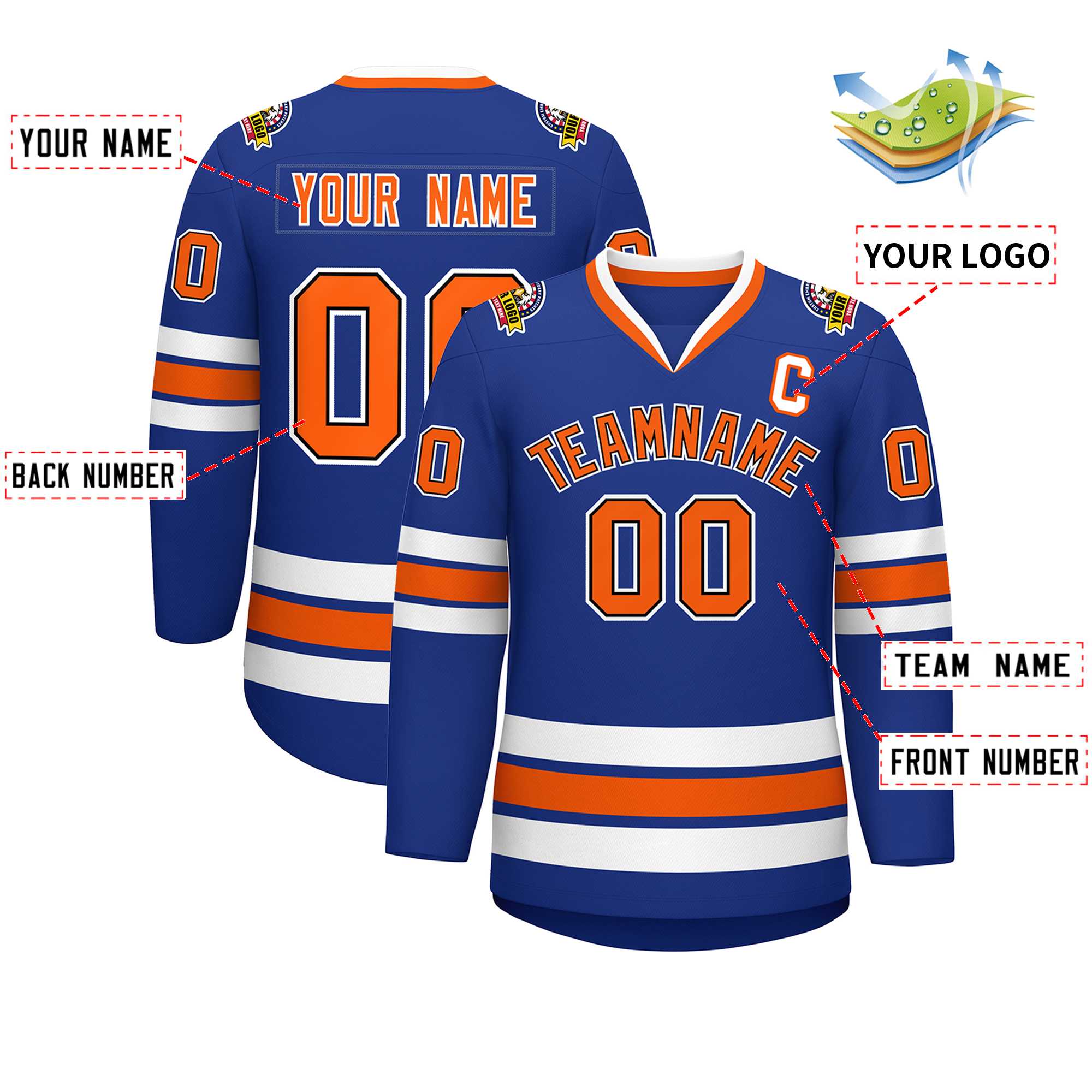Custom Royal Orange Black-White Classic Style Hockey Jersey