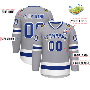 Custom Gray Royal-White Classic Style Hockey Jersey