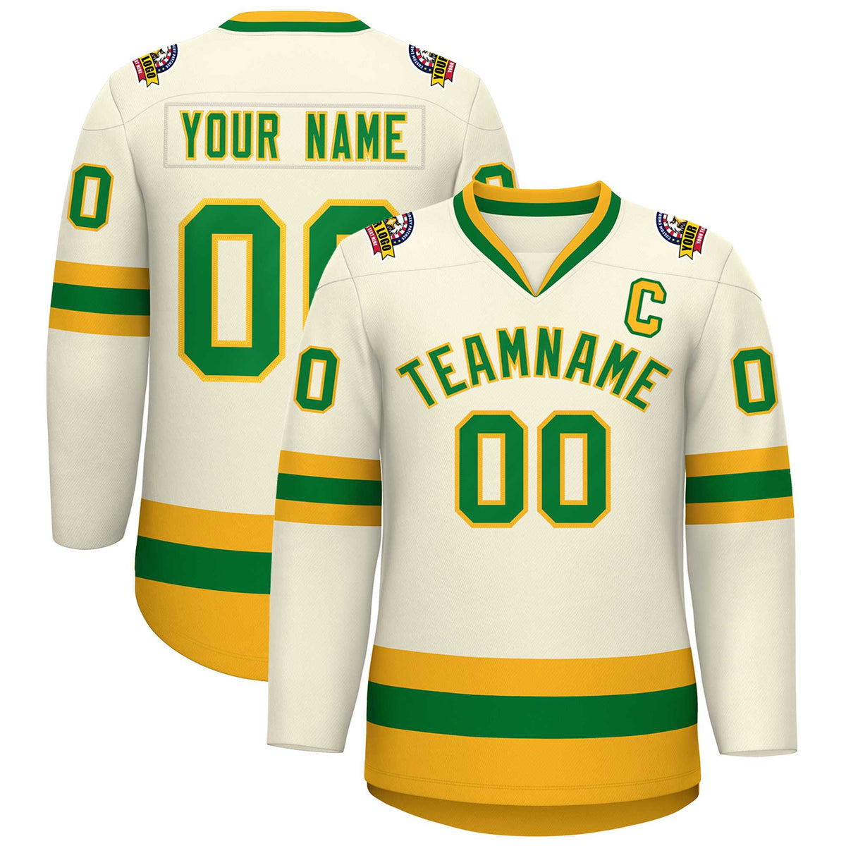 Custom Khaki Kelly Green-Gold Classic Style Hockey Jersey