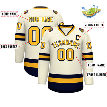 Custom Khaki Gold-Navy Classic Style Hockey Jersey