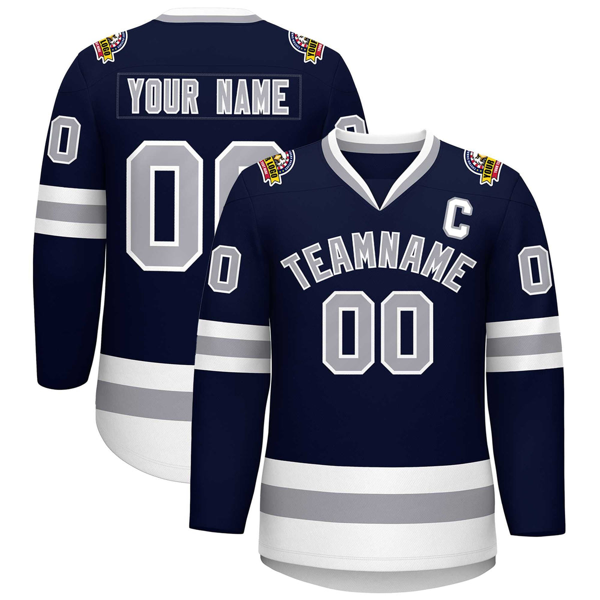 Custom Navy Gray-White Classic Style Hockey Jersey