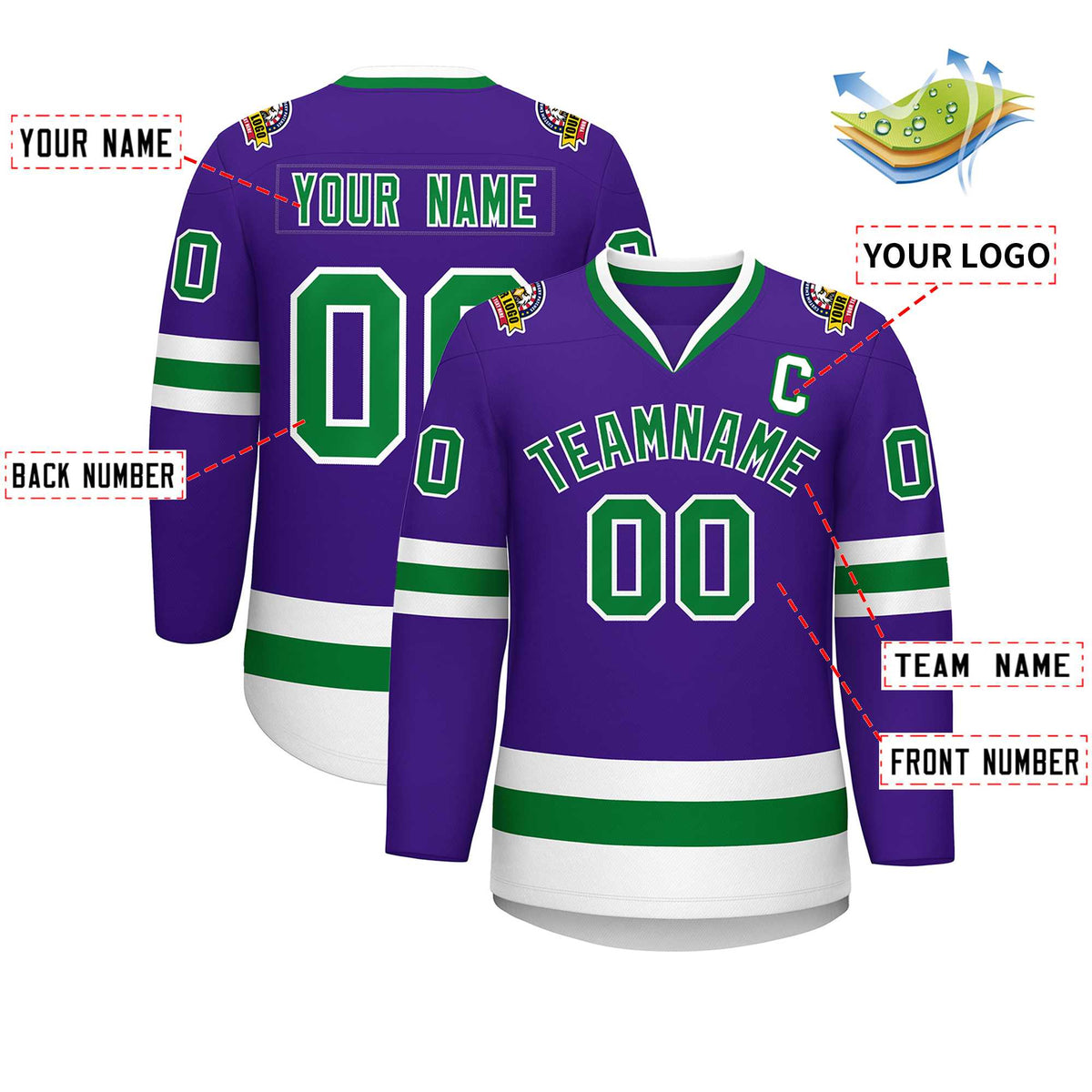 Custom Purple Kelly Green-White Classic Style Hockey Jersey