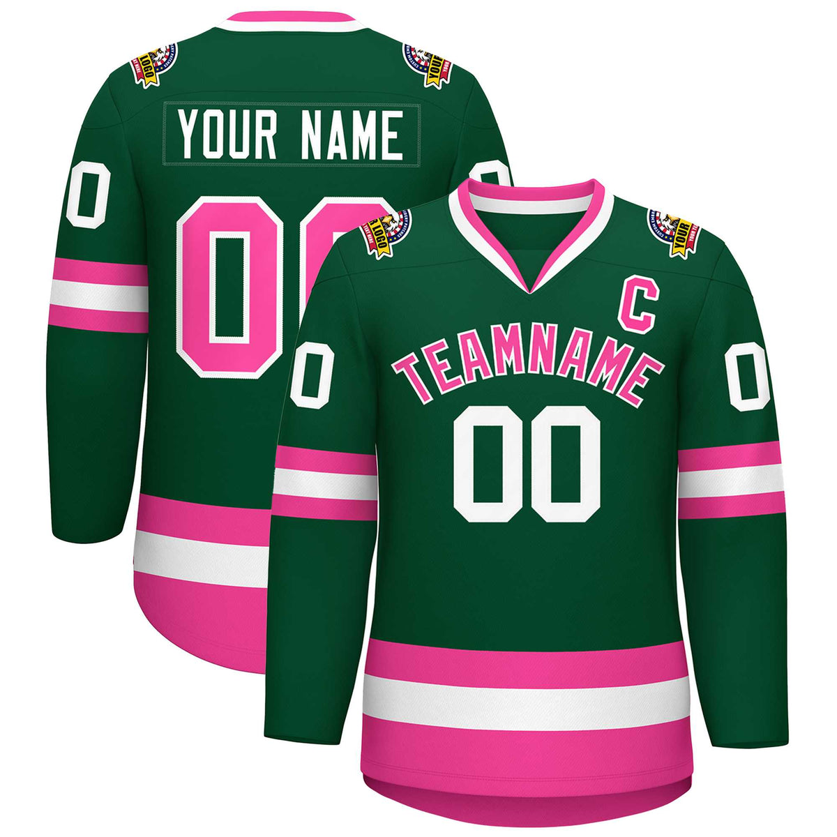 Custom Green Pink-White Classic Style Hockey Jersey