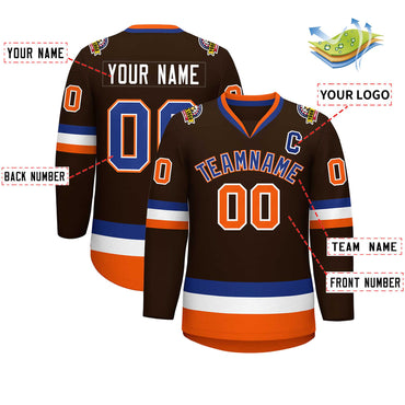 Custom Brown Royal White-Orange Classic Style Hockey Jersey