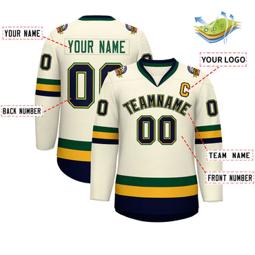 Custom Khaki Navy Gold-Green Classic Style Hockey Jersey