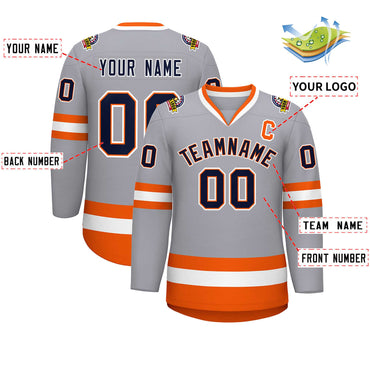 Custom Gray Navy Orange-White Classic Style Hockey Jersey