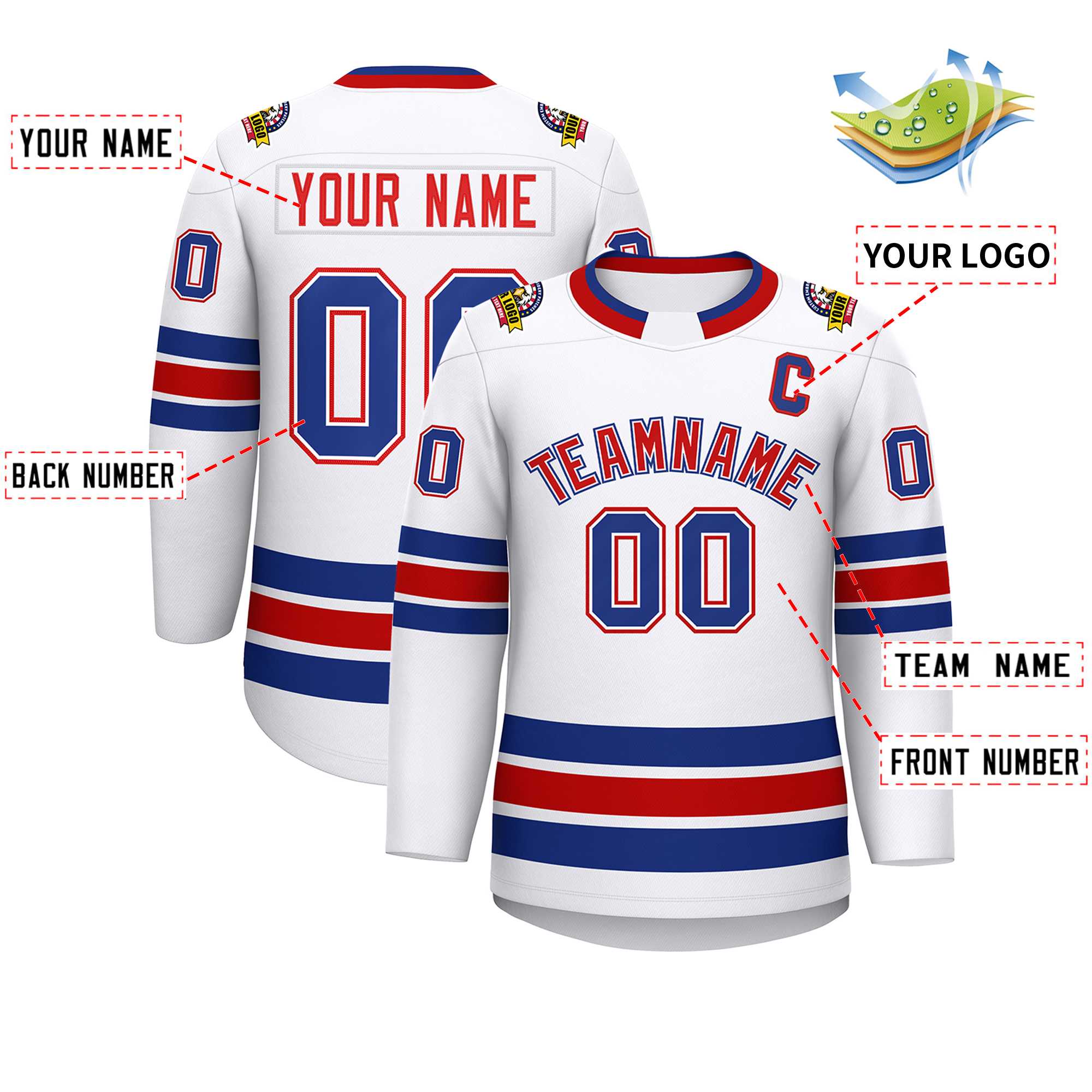 Custom White Red White-Royal Classic Style Hockey Jersey