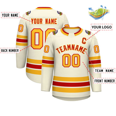 Custom Khaki Red-Gold Classic Style Hockey Jersey
