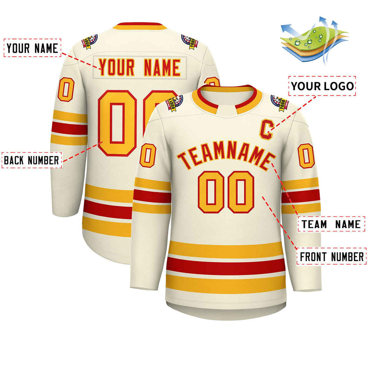 Custom Khaki Red-Gold Classic Style Hockey Jersey