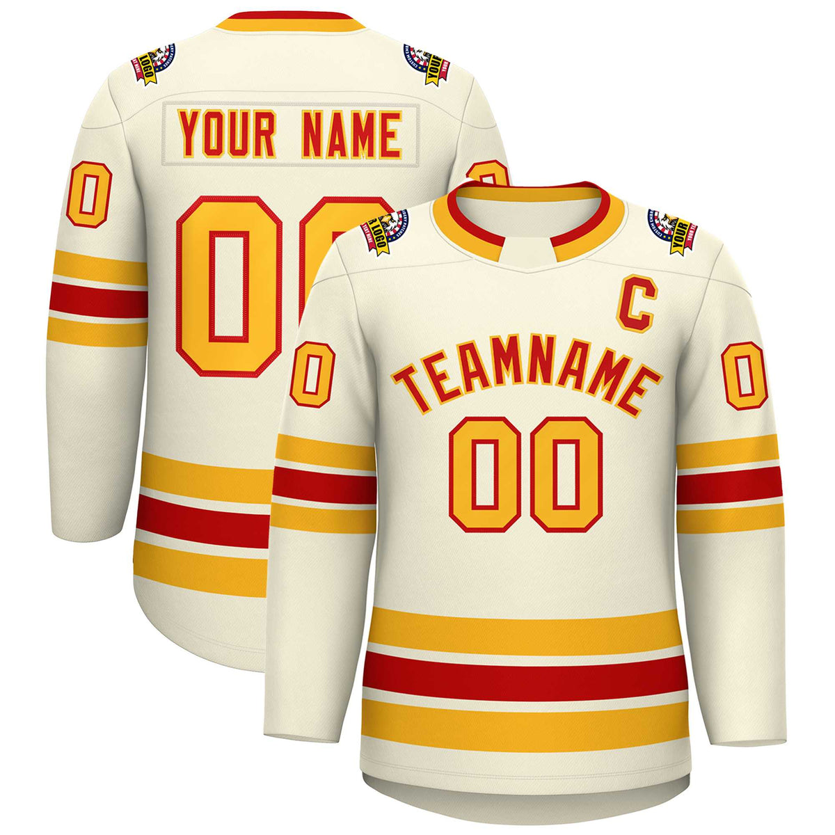 Custom Khaki Red-Gold Classic Style Hockey Jersey