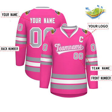 Custom Pink White Pink-Gray Classic Style Hockey Jersey