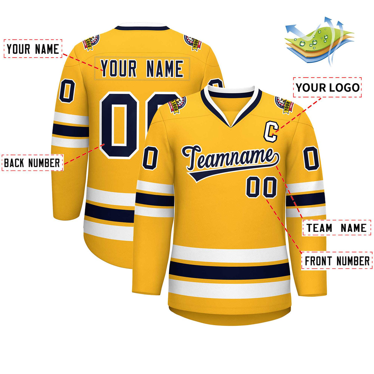 Custom Gold Navy-White Classic Style Hockey Jersey